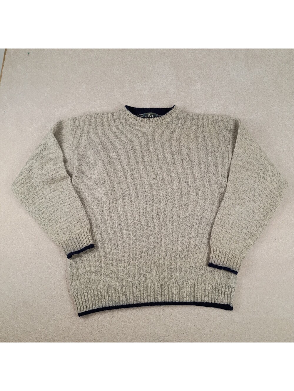Vintage WOOLRICH Sweater Mens Adult L Wool  Knit Made in Hong Kong Oatmeal Blue